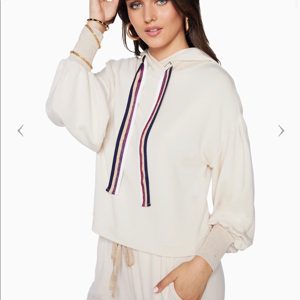NWT Ramy Brook Tatum Puff Sleeve Sweatshirt M Bone Cream $155 retail